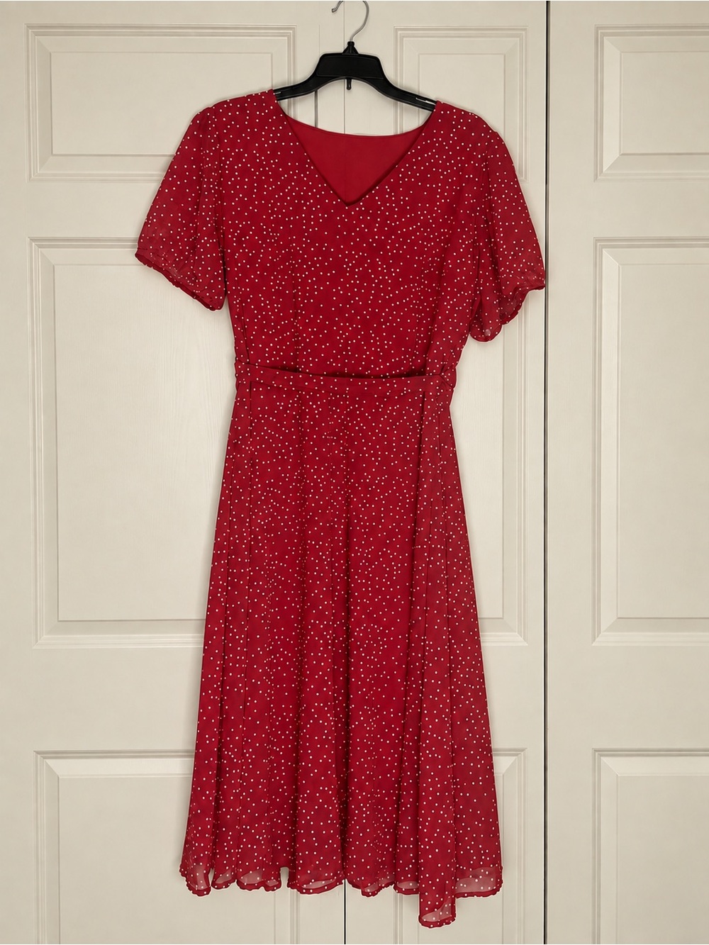 Red Polka Dot V-Neck Midi Dress